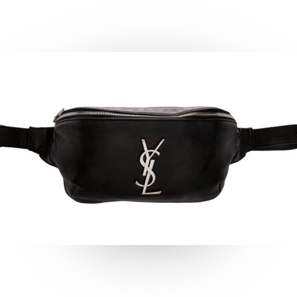 Saint Laurent YSL Cassandre Leather Belt Bag Black Logo Waist Bag